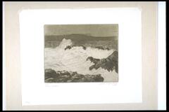 A print of waves crashing on rocks. <br /><br />
Eva Caston 2017