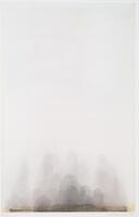 An intaglio print of a landscape in a dense fog. At the bottom of the print, vague images almost come into focus.