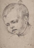 This drawing depicts the head of a boy looking slightly downward to his right in three-quarters profile.