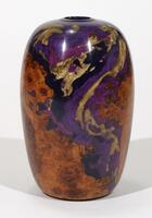 wood and purple resin vase with gold leaf