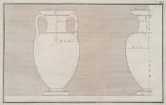 An elevation drawing of urns with dimensions and a lined background.
