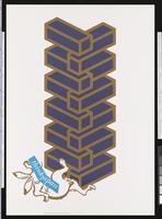 Stacked purple and gold rectangular blocks atop a gold rabbit and the text "thinkjapan" in white and blue. 