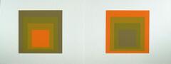 On a long horizontal white piece of paper sit two squares, green on the left, orange on the right; each with nested squares in them.