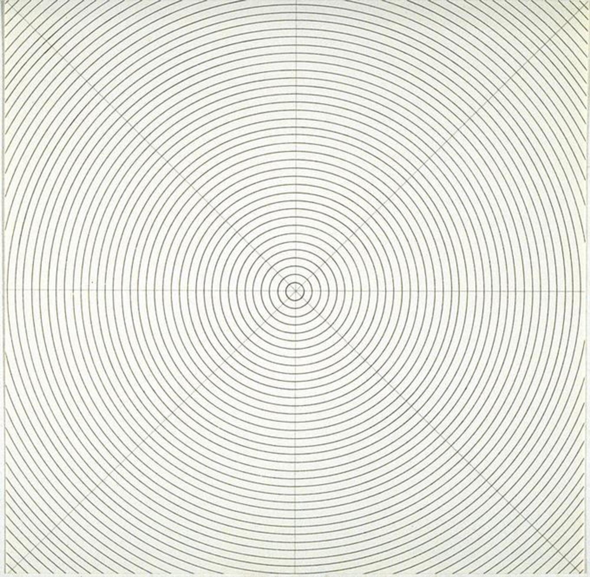 A print of concentric circles bisected by lines extending from every corner and midpoint length.&nbsp;<br />
<br />
EC 2017