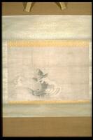 This hanging scroll depicts two carp among waves using light ink washes. It demonstrates the Kanō painters' interest in naturalistic depiction of flowers, birds and animals.