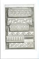 A black and white etching depicting several Etruscan friezes.