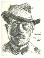 Portrait drawing of a man, head and neck only, wearing a hat and jacket. Larson 2/7/18<br />
&nbsp;