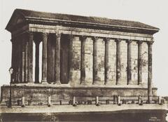 Side view of the Maison Carrée, a Roman temple, in Nîmes, France.