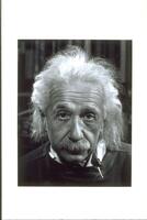 This is a black and white bust portrait of Albert Einstein in his study at Princeton.