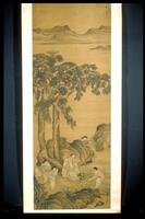 Inscription: Painted in the fall of 1619. Li Shida<br />Two seals of the artist<br />Ten collectors’ seals, including five imperial seals of the Qing dynasty <br />Tao Yuanming intently watches an attendant water the chrysanthemums. His brushwork is detailed and the composition elegant.<br />