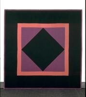 A black diamond in the center is positioned within a lavender square surrounded by a pink frame. The entire is surrounded by thick frame of black.