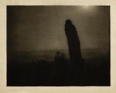 This photogravure is one of a series of photographs by Edward Steichen commissioned by Auguste Rodin of his statue of the French writer Honoré de Balzac. Created at 4:00 a.m., a cloaked and silhouetted figure stands in a misty landscape. 