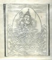A woodblock print on paper; the block was quite worn when the print was made, resulting in an impression of poor quality.