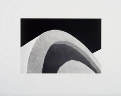The top of a plain, white arch with sharply defined edges stands against a black background, filling the frame.