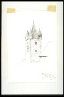 A drawing of a tower with several turrets.<br /><br />
Eva Caston 2017