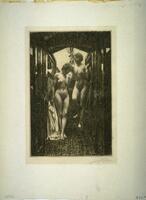 Etching of two nude women at the bottom of a staircase. Larson 2/7/18&nbsp;<br />
<br />
&nbsp;