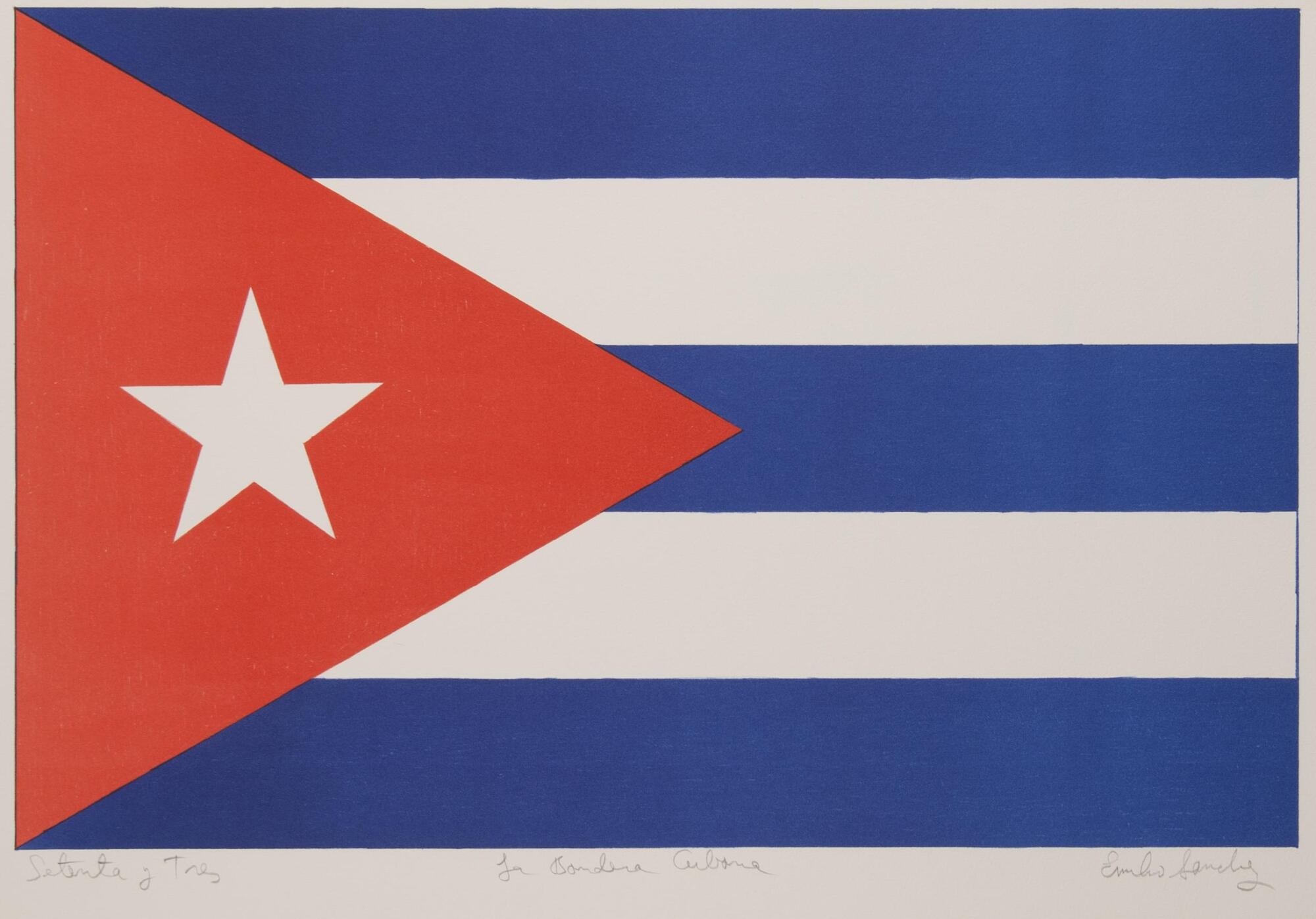 A color lithograph depicting the Flag of Cuba.