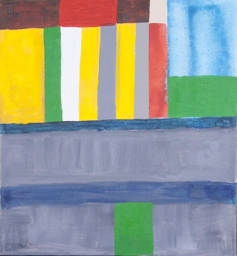 An abstract oil painting in various colors. The colors are set into their own rows or columns and do not run together.
