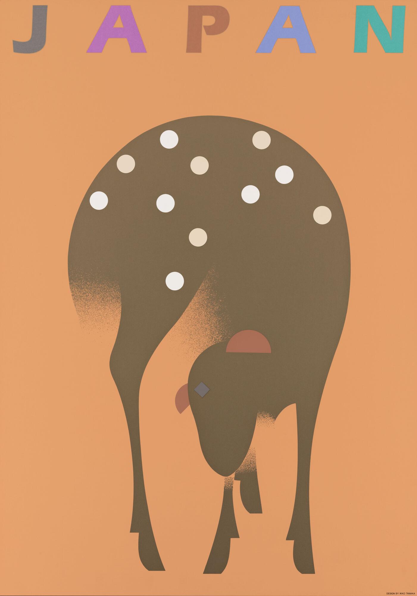 Gold deer beneath the text "JAPAN" on an orange background.