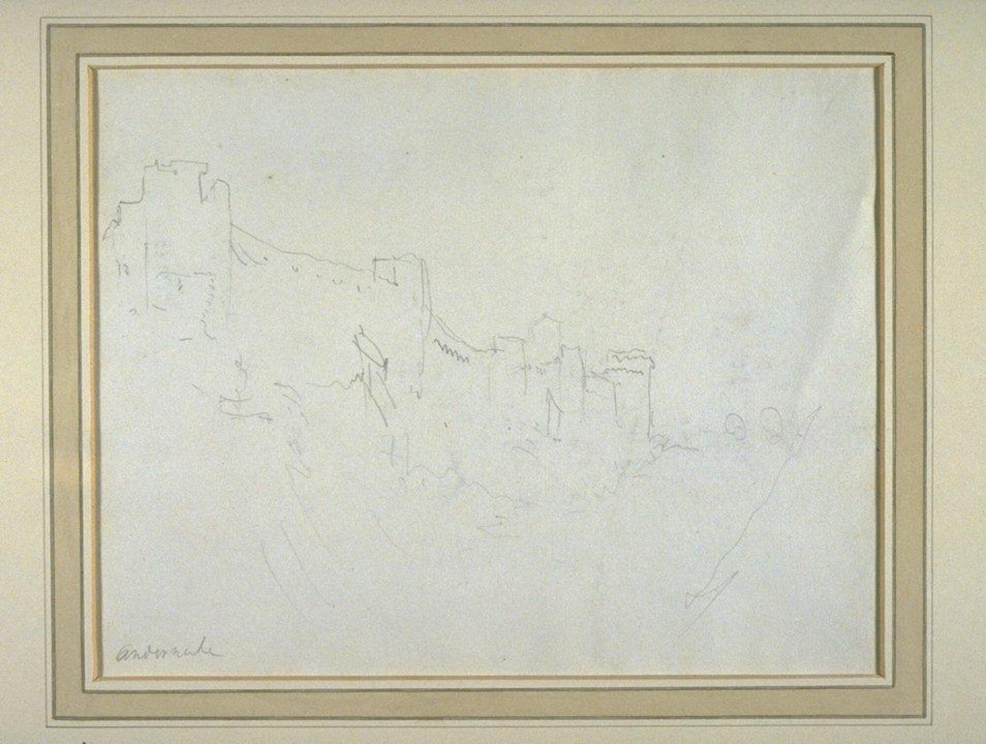 Line drawing that extends from upper left corner and down diagonally. Bottom Left corner has handwritten note that says " Andernache."