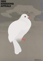 White dove on a gray background. The text, &quot;1988 HIROSHIMA APPEALS&quot; is printed in black lettering in the upper lefthand corner.&nbsp;