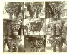 This photograph is a composite of nine individual photographs, each depicting a view of a ornate column’s capital.