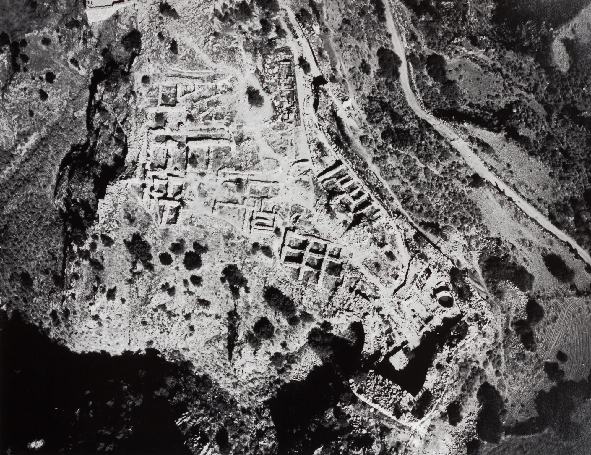 This photograph depicts an aerial view of an ancient grave site. 