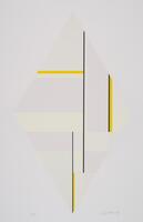 In the center of the screenprint, there is an elongated white diamond shape intersected by vertical and horizontal lines in black and yellow. Signed by artist (l.r.) "Illya Bolotowsky" and numbered (l.l.) 154/225) in pencil.