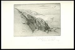 A print of rocky cliffs by the sea.<br /><br />
EC 2017