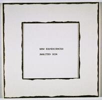 This print shows two lines of text that read, "NEW EXPERIENCES AWAITED HIM," on white paper in a square mat.
