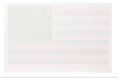 An American flag in shades shades of white and cream painted directly on the wall from a template when displayed.&nbsp;