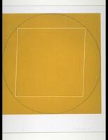 This print depicts a solid gold square, the outline of which circumscribes a green circle which in turn circuscribes a white square.