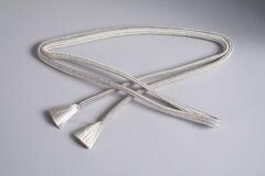 Kumihimo (braided) silk brocade with silver metallic threads.
