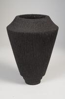 black dyed wood vase with exggerated texture fibers