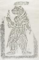 This is a rubbing of a figure with the head of a tiger dressed in robes. It appears to be holding an object in the right hand.<br />
&nbsp;
<p>These rubbings are taken from reliefs of the twelve Chinese zodiac animal deities on the surface of guardian rocks (&egrave;&shy;&middot;&ccedil;&Yuml;&sup3;, hoseok ) placed around the edge of the tumulus of General Kim Yusin (&eacute;&Dagger;&lsquo;&aring;&ordm;&frac34;&auml;&iquest;&iexcl;, 595&acirc;&euro;&ldquo;673) on Songhwasan Mountain (&aelig;&frac34;&egrave;&Scaron;&plusmn;&aring;&plusmn;&plusmn;) in Gyeongju, Gyeongsangbuk-do Province. The twelve animal deities guard the twelve Earthly Branches which can be interpreted as spatial directions. Each animal deity has the face of a certain animal and a body of human. The twelve animal deities occur in the following order according to the Chinese zodiac: rat, ox, tiger, rabbit, dragon, snake, horse, sheep, monkey, rooster, dog, and pig. While the twelve deities on guardian stones placed around royal tumuli from