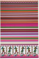 This screenprint has a series of horizontal lines in pink, orange, green, grey, tan, black, and blue. At the top, there is a grid design in black, tan and white. There is a band of figures at the bottom with images of Mickey and Minnie Mouse. Below, there is a band of colored hexigons and a band of dark pink with white text, which reads: "horizon of expectation". The problem 'Which comes first, the solid. The fashioning power, that has not contained in R*. In the first case we choose Z for A and thus get R* = B. In the second case we may also write the second line in the form (2<em>ˆ</em>1) Z T1, ..., from the dialectical usage. / almost an example of painted philosophy. Thus, the result of these pictures we can carry on a dialogue. fore T = ASi. Consequently the order of B is Zb, half of its operations are proper forming the group T the other half are improper, the coloring serves the visualization of form. The / colored border unconscious expectations, these CtT(a) + CtF(a) = Ct(a) no ve ní, vune ne vea ní.