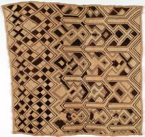Squared panel with hemmed edges. The design consists of multiple interlocking diamond patterns with tan and dark brown checkered diamonds throughout the panel. 