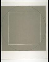 This print depicts a grey square, the outline of which circumscribes a green circle which in turn circuscribes a white square. The square is slightly offset to the right so the two corners on the right are cut off by the circle.