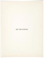 This is a cover page for a portfolio. It has black lettering, &quot;Six Negatives&quot;, on white paper.