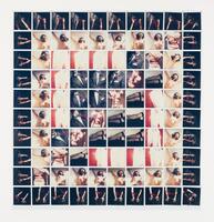 Collage consisting of polaroid photographs featuring a nude female figure in stages of bondage, a figure wearing a suit and tie, and legs wearing fishnet stockings.&nbsp;