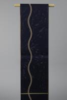 <p>dark violet-blue summer fukuro (single-sided) Obi with an interwoven light beige simplified wave motif.</p>
