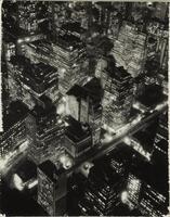Aerial black and white photo of a metropolitan area.&nbsp;